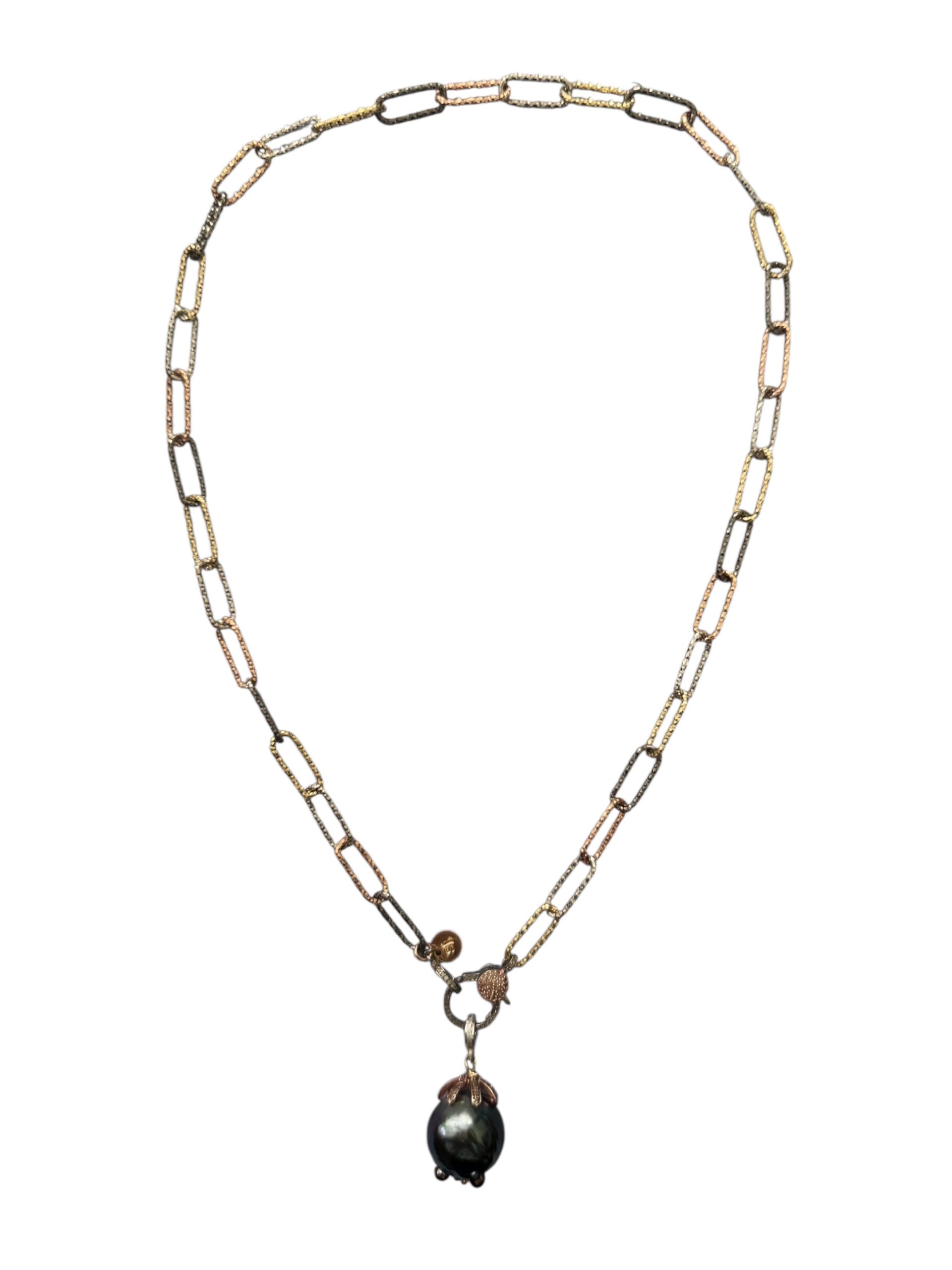 Studio Javo Tahitian Pearl Pendant Multi-Tone Paperclip Chain